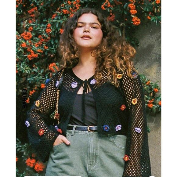 Cider Open Knit Cardigan 3XL Black Flower Crochet Fall Boho Witchy Hippie 70’s - Picture 1 of 10